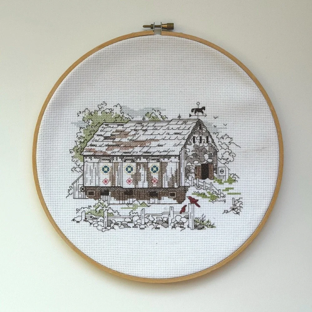 Set of Cross Stitch Barn Scenes Wall Hanging Cottagecore Farmhouse Handmade‎